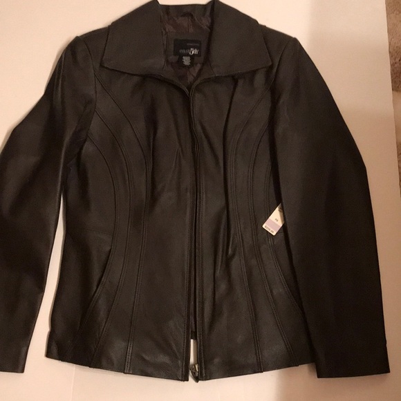 NWT EAST 5th Genuine leather coat jacket petite small PS Fontana brown nice! - Picture 2 of 14
